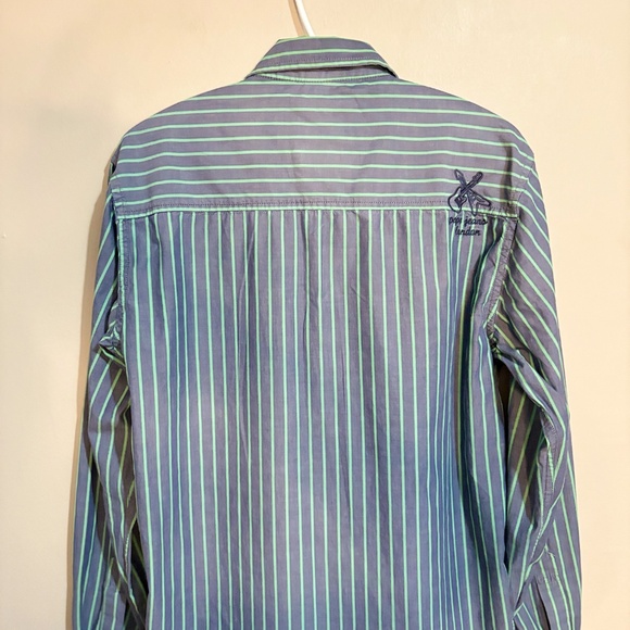 Vintage Pepe Jeans Purple Cotton Button Up Dress Shirt Green Stripes - Picture 8 of 15